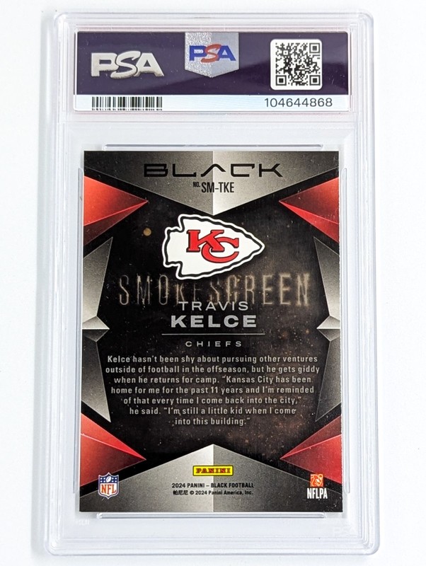 2024 Panini Black Smokescreen #SMTKE Travis Kelce PSA 9 Kansas City Chiefs POP 2 view 2