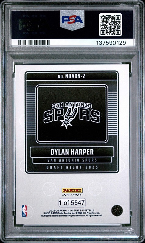 Graded 2025 Panini Instant Dylan Harper #2 Rookie RC Basketball Card PSA 10 Mint view 2