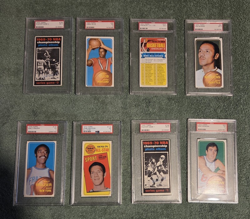 Vintage 1970 Topps Basketball Cards, Great Lot of 8 Tall Boys, All PSA Grade 5