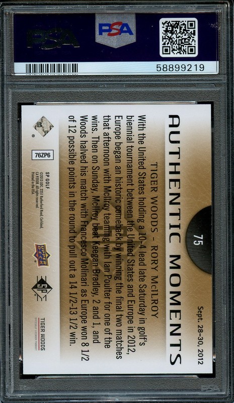 2014 SP Authentic Rory McIlroy / Tiger Woods Authentic Moments PSA 10 Gem Mint view 2
