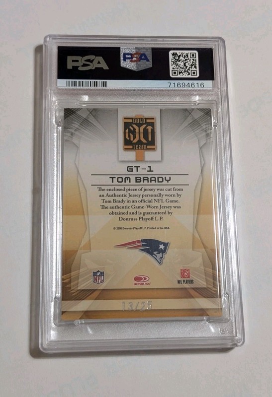 2008 Leaf Certified Materials Tom Brady Game Worn Prime Patch #'d 13/25 PSA 8 view 2