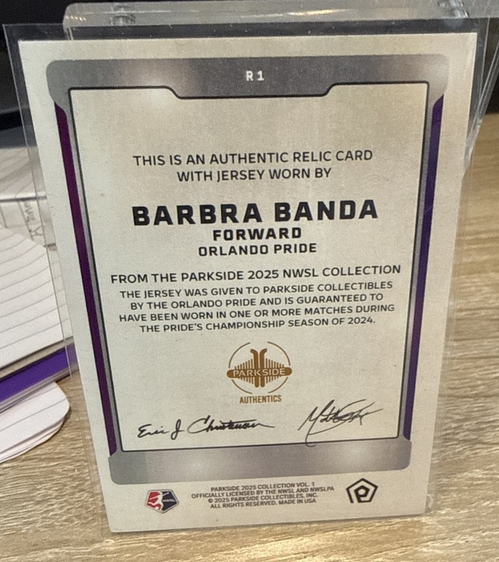 Barbra Banda 2025 Parkside NWSL Vol 1 GAME USED MATCH WORN Jersey Relic view 2