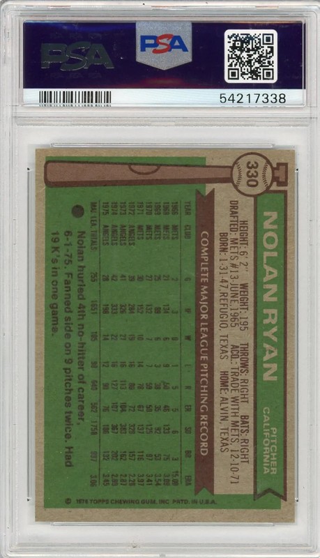 1976 Topps Nolan Ryan #330 PSA 8 view 2