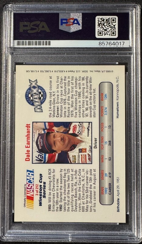 1993 Maxx NASCAR Dale Earnhardt Sr. Signed On Card Auto - PSA 8 view 2
