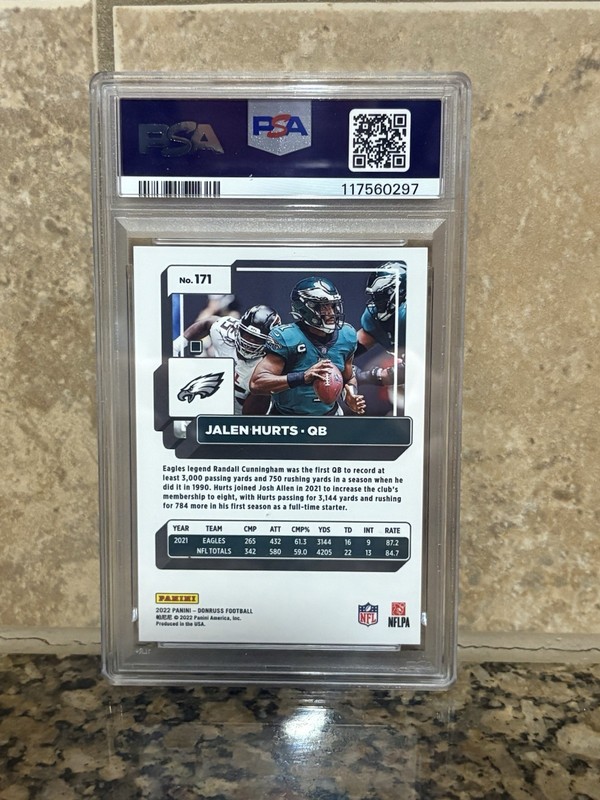 2022 PANINI DONRUSS PRESS PROOF PREMIUM #171 JALEN HURTS PSA 9 view 2