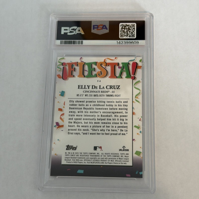 2025 Topps Finest Elly De La Cruz #F4 Fiesta! PSA 10 GEM MINT - Reds SP view 2