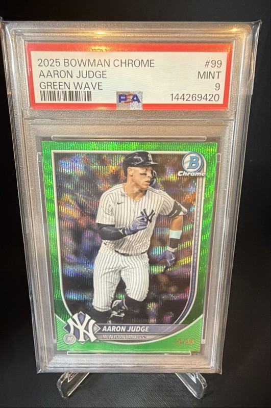 2025 Bowman Chrome - Aaron Judge, Aaron Judge #99 Green Wave Refractor /99 PSA 9