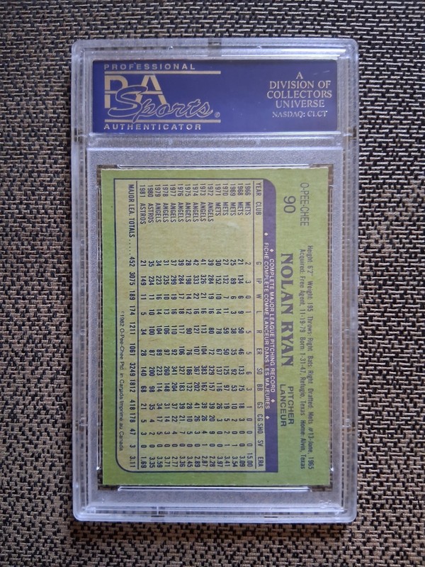 1982 O-PEE-CHEE OPC BASEBALL SET NOLAN RYAN #90 PSA 8 NM-MT, Nice! view 2