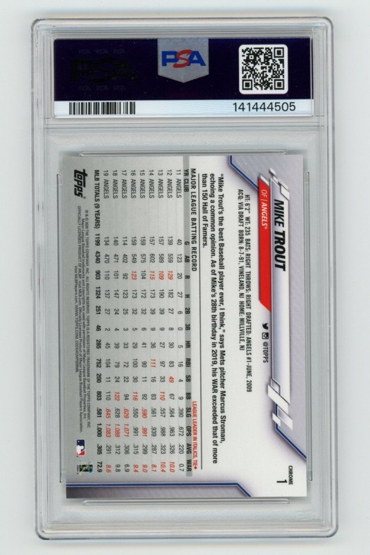 PSA 9 Mike Trout 2020 Topps Chrome #1 Prism Refractor MINT Angels MVP HOF view 2