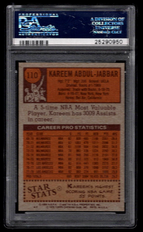 KAREEM ABDUL-JABBAR 1978 TOPPS BASKETBALL CARD #110 PSA GRADED 8 NM-MT HOF view 2