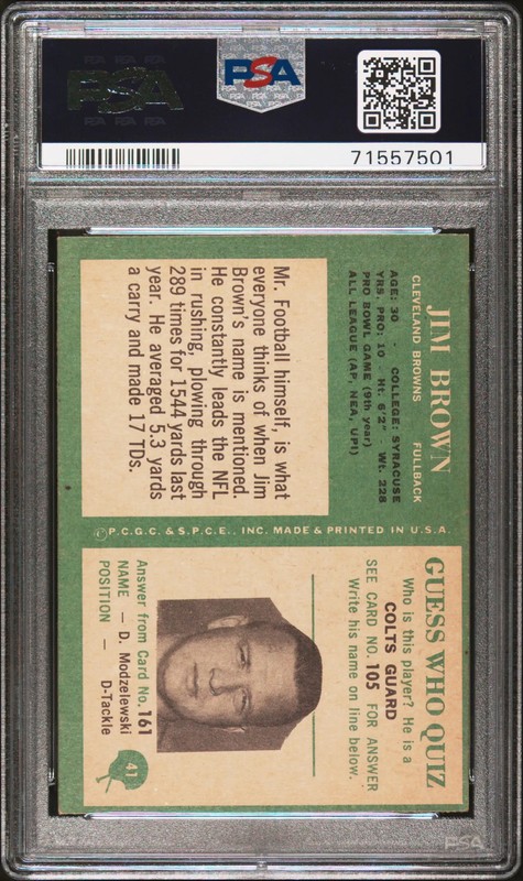 1966 Philadelphia Jim Brown #41 PSA 4 view 2