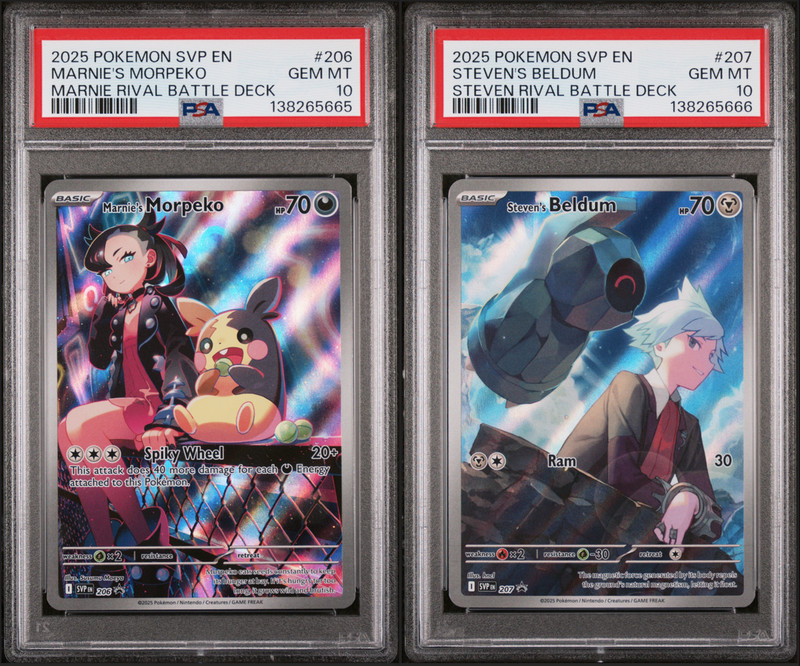 Pokemon Black Star Promo Marnie's Morpeko and Steven's Beldum PSA 10 Sequential