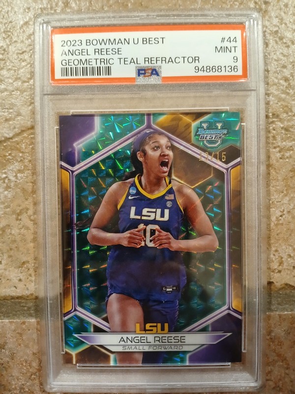 2023 Bowman U Best Angel Reese PSA 9 Geometric Teal Refractor #/15 Rookie (RC)
