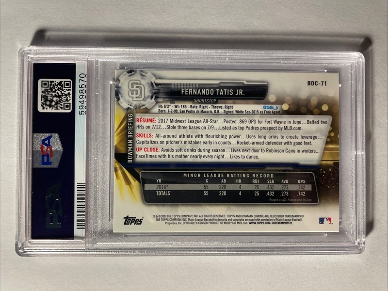 2017 Bowman Chrome Draft FERNANDO TATIS JR. Rookie #BDC71 PSA 10 PADRES QTY view 2