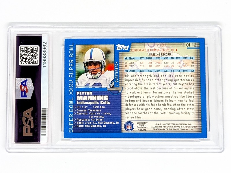 2001 Topps Super Bowl XXXV #1 Peyton Manning PSA 8 Indianapolis Colts 'Galactic' view 2