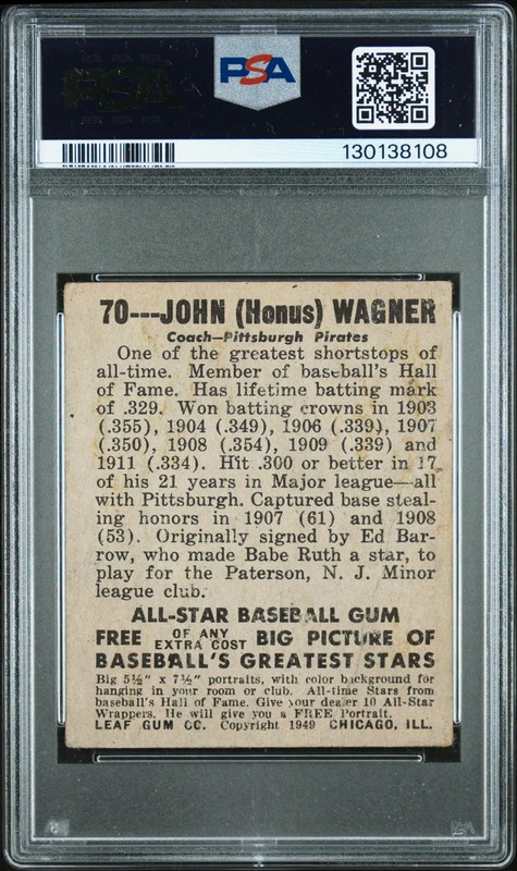 1948 Leaf Honus Wagner #70 PSA 1.5 view 2