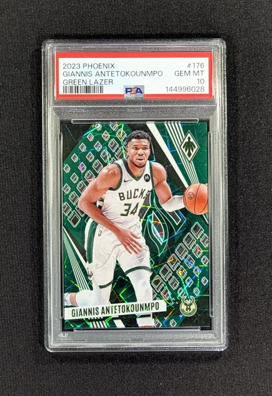 2023-24 Panini Phoenix Green Lazer /175 Giannis Antetokounmpo #176 PSA 10 GEM MT