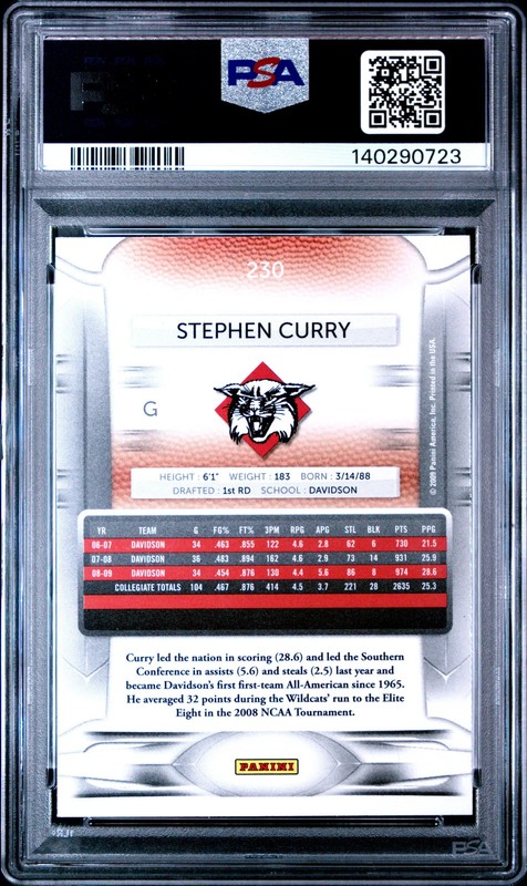 2009 Panini Prestige Stephen Curry #230 PSA 9 view 2