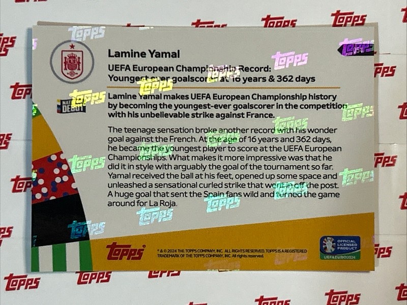 Topps NOW UEFA EURO 2024 Lamine Yamal National Debut #54 ~ Spain view 2