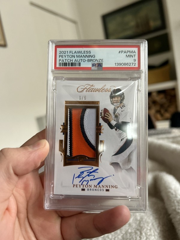 2021 Flawless Peyton Manning Auto Game Worn Jersey Patch /6 PSA 9