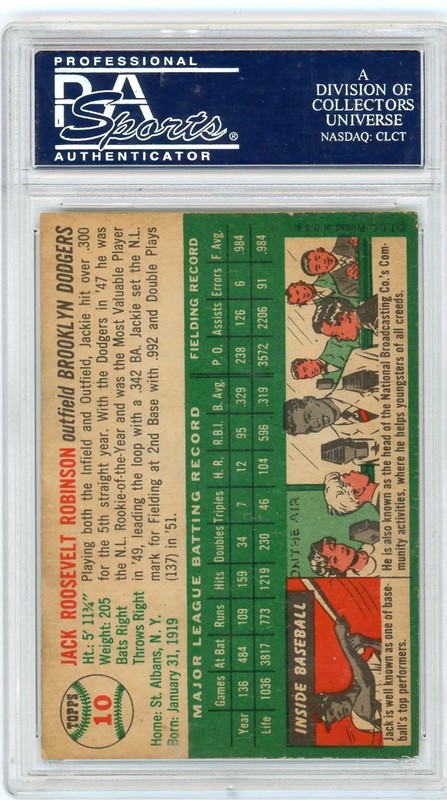 1954 Topps Jackie Robinson #10 PSA 5 view 2