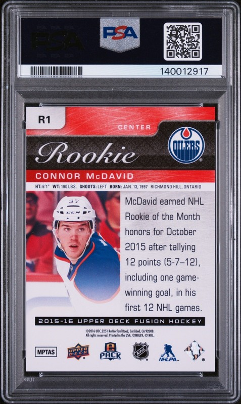 2015 Upper Deck Fusion Achievement Connor McDavid #R1 PSA 10 #2917 view 2