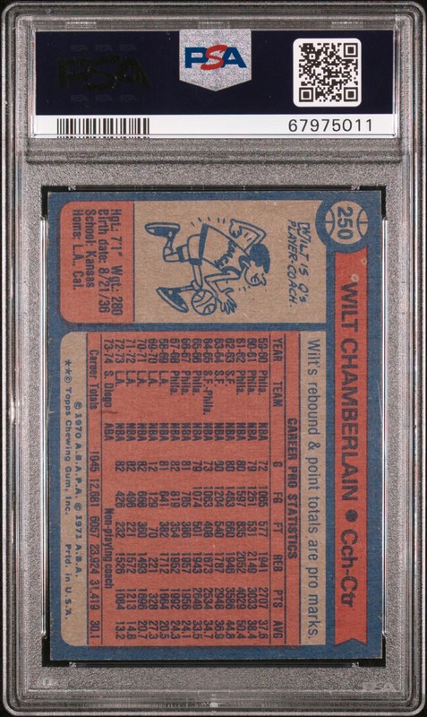 1974 Topps Wilt Chamberlain #250 PSA 6 view 2