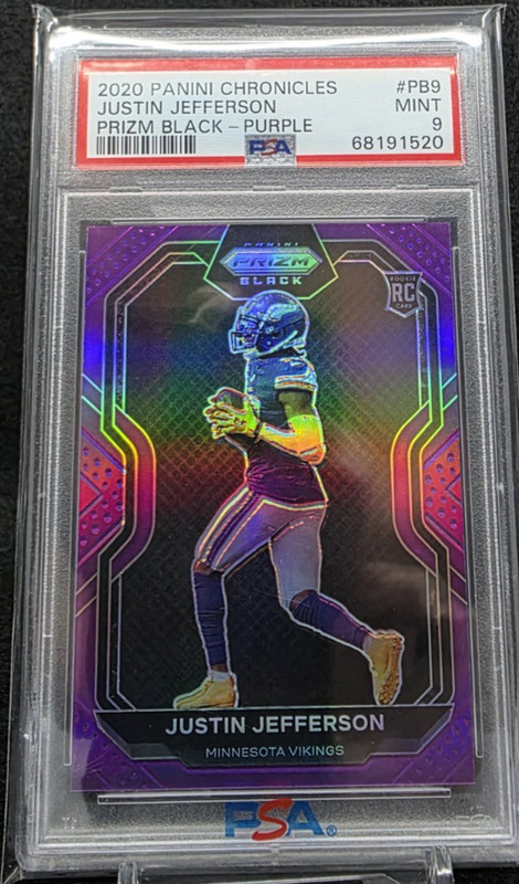 2020 Panini Chronicles Prizm Black Justin Jefferson Purple RC Rookie /125 PSA 9