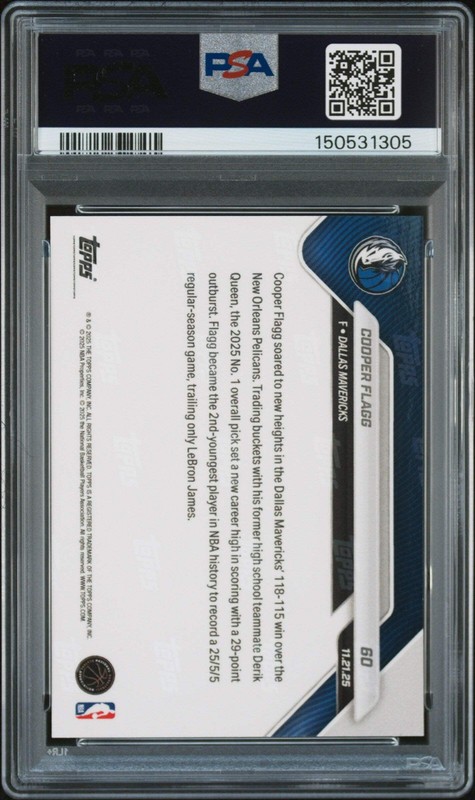 Graded 2025 Topps Now Cooper Flagg #60 Rookie RC Basketball Card PSA 10 Gem Mint view 2