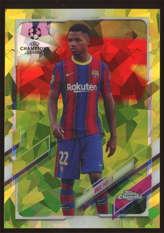 Ansu Fati /99 #15 2020-21 Topps Chrome Sapphire UEFA Yellow Refractor Soccer SP