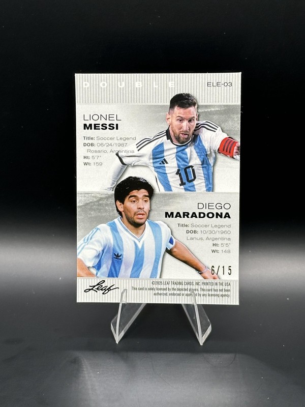 Diego Maradona & Lionel Messi 2025 Leaf Metal Dual Purple /15 RC view 2