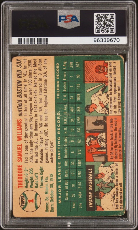 1954 Topps Ted Williams #1 PSA 1.5 view 2