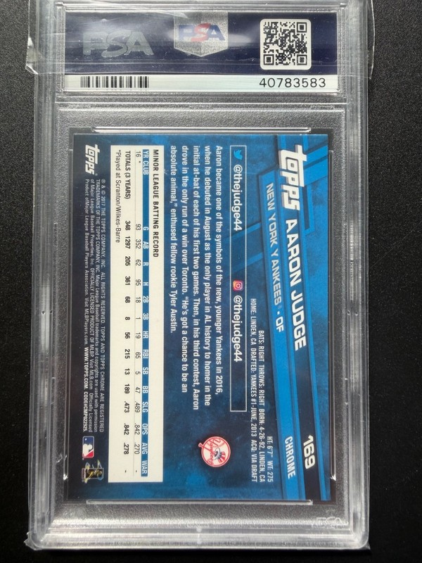 2017 Topps Chrome - Aaron Judge #169 (RC) Psa 10 view 2