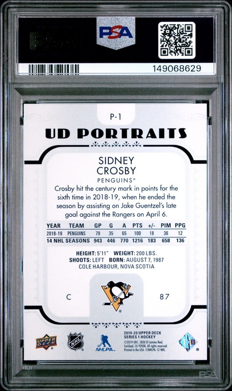 2019-20 Upper Deck PORTRAITS #P-1 P1 SIDNEY CROSBY PSA 10 view 2