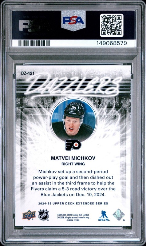 2024-25 Upper Deck Young Guns DAZZLERS #DZ-121 DZ121 MATVEI MICHKOV PINK PSA 9 view 2