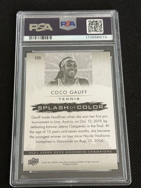 2021 UD Goodwin Champions Coco Gauff Splash of Color RC PSA 10 #135 Tennis view 2
