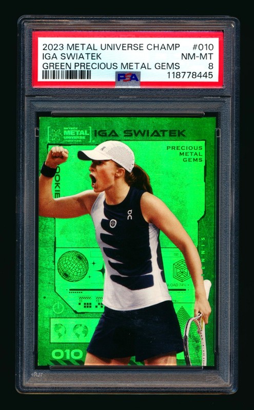 2023 SKYBOX METAL TENNIS IGA SWIATEK GREEN PRECIOUS METAL GEMS PMG #10/10 PSA 8!