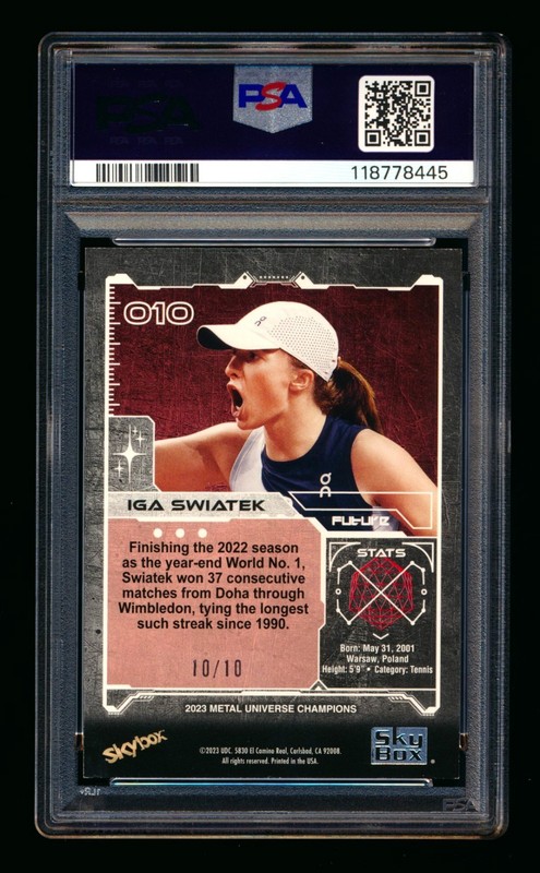 2023 SKYBOX METAL TENNIS IGA SWIATEK GREEN PRECIOUS METAL GEMS PMG #10/10 PSA 8! view 2