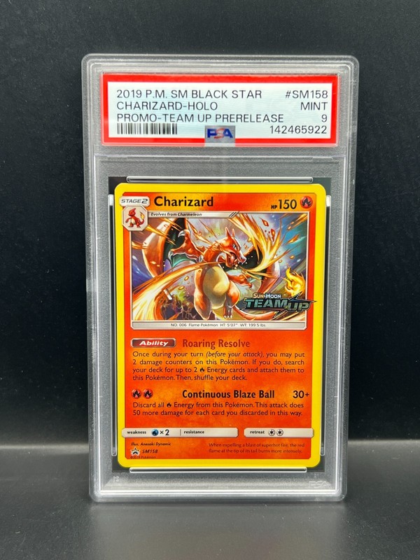 Pokemon PSA 9 MINT Charizard SM158 Team Up Prerelease Promo Holo 2019 S#5922