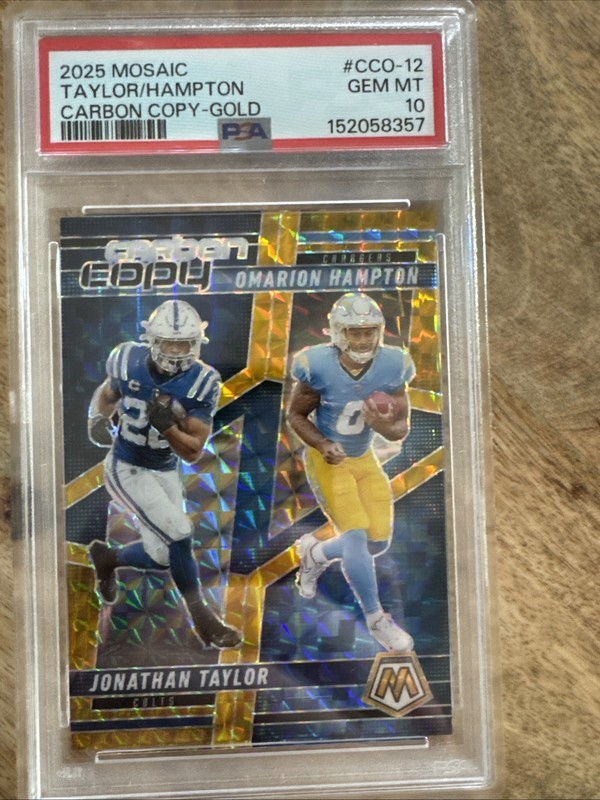 2025 Mosaic Jonathan Taylor/Omario Hampton Carbon Copy-Gold /10 Only PSA 10!