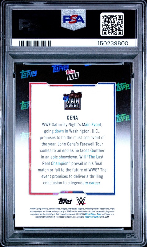 Graded 2025 Topps Now John Cena #CENA Wrestling Card PSA 10 Gem Mint view 2
