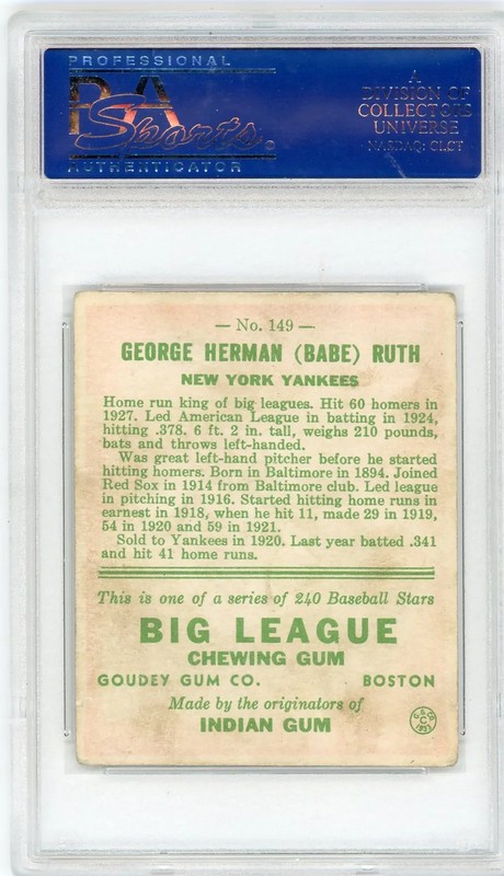 1933 Goudey Babe Ruth #149 PSA 3 view 2