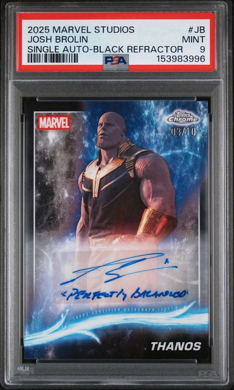 Thanos Josh Brolin 2025 Topps Chrome Marvel Studios Black Auto /10 PSA 9