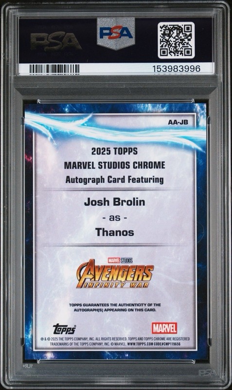 Thanos Josh Brolin 2025 Topps Chrome Marvel Studios Black Auto /10 PSA 9 view 2
