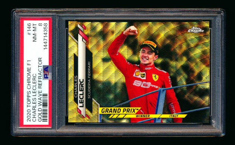 2020 Topps Chrome F1 #146 Charles Leclerc RC Gold Wave Refractor #28/50 PSA 8
