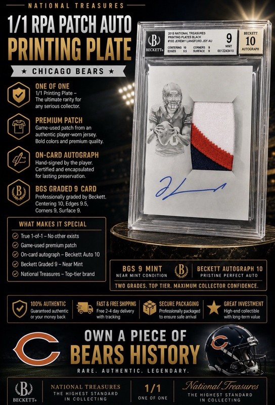 National Treasures 1/1 RPA Patch Auto BGS 9 Auto 10 Jeremy Langford