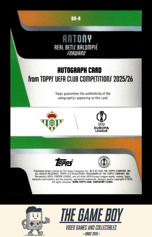 2025-26 Topps UEFA Club Competitions Base Autographs #BA-A Antony Betis AU view 2