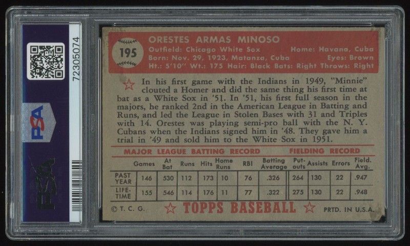 1952 Topps Orestes Minoso Rookie PSA 2 Chicago White Sox #195 view 2