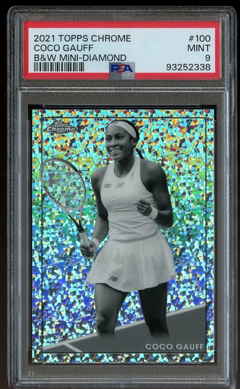 2021 Topps Chrome COCO GAUFF #100 B&W Mini-Diamond Refractor Rookie RC - PSA 9