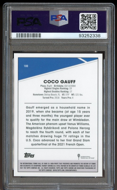 2021 Topps Chrome COCO GAUFF #100 B&W Mini-Diamond Refractor Rookie RC - PSA 9 view 2
